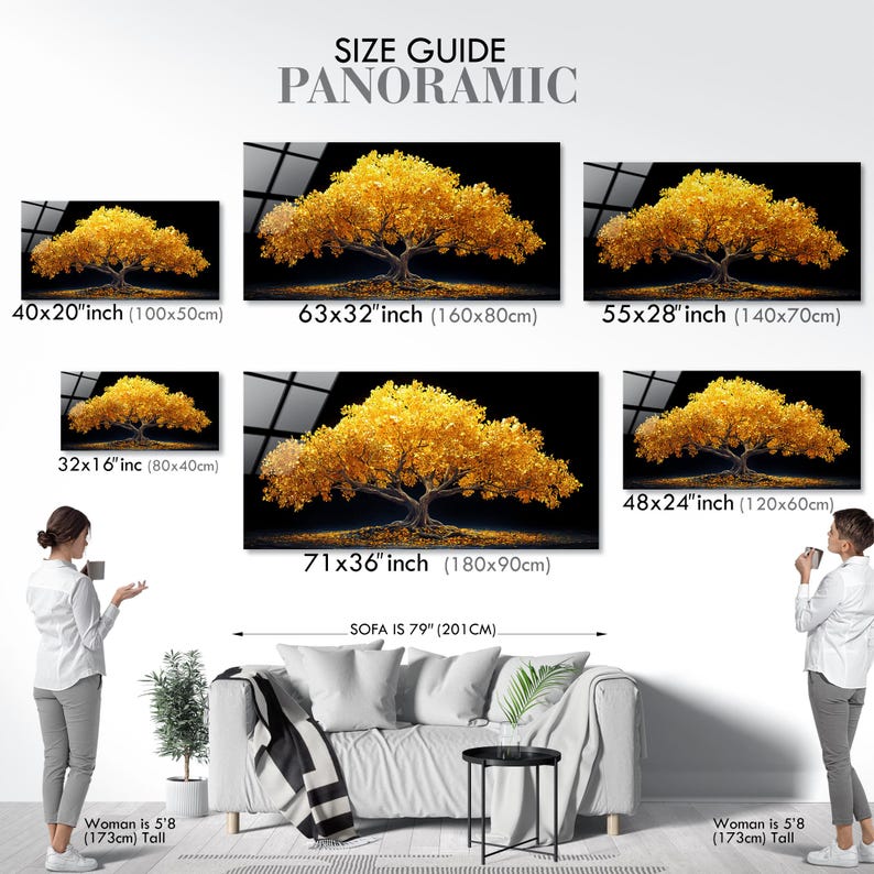 Tempered Glass Wall Art: Gold Leaf Tree, Modern Living Room Decor