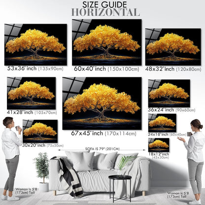 Tempered Glass Wall Art: Gold Leaf Tree, Modern Living Room Decor