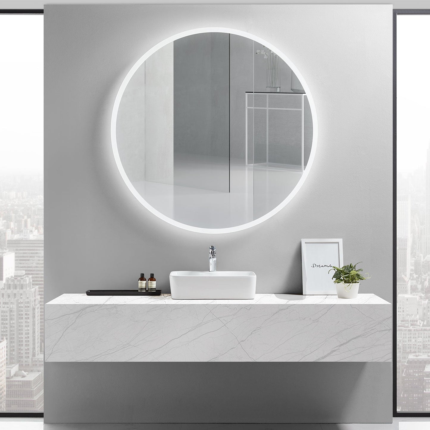 Luna Round Lighted Bathroom Vanity Mirror