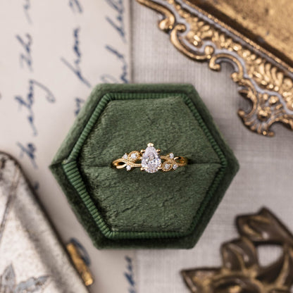 The Larkwood - Pear-Shaped Diamond Engagement Ring with Nature-Inspired Milgrain & Diamond Accents