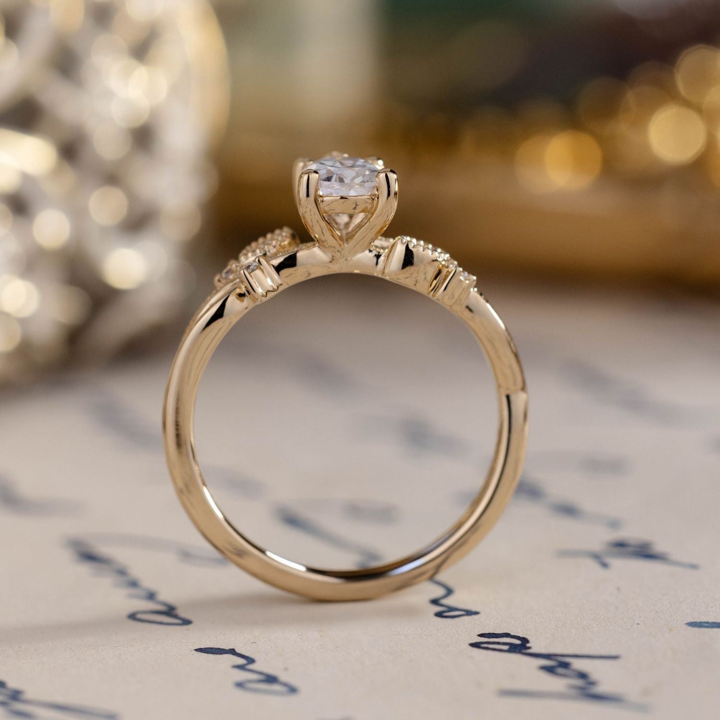 The Larkwood - Pear-Shaped Diamond Engagement Ring with Nature-Inspired Milgrain & Diamond Accents