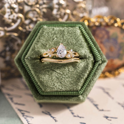The Larkwood - Pear-Shaped Diamond Engagement Ring with Nature-Inspired Milgrain & Diamond Accents