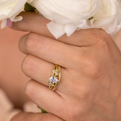 The Larkwood - Pear-Shaped Diamond Engagement Ring with Nature-Inspired Milgrain & Diamond Accents