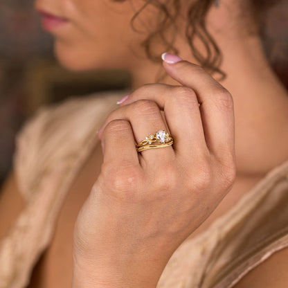 The Larkwood - Pear-Shaped Diamond Engagement Ring with Nature-Inspired Milgrain & Diamond Accents